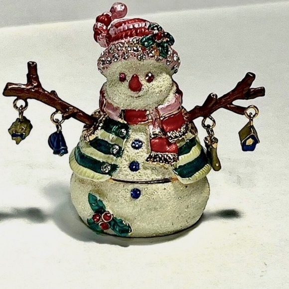 Jeweled Pewter Enameled Snowman Trinket Box - Picture 1 of 11